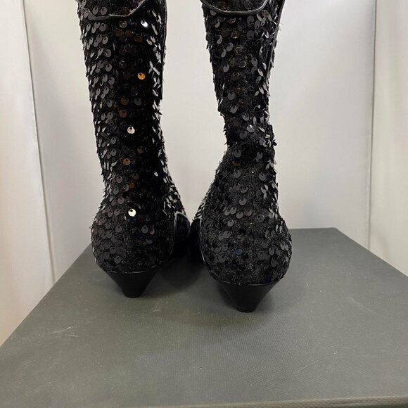 Laurence Dacade Vanessa Blk Sequin Western Boot Italian Festival Statement Boots - Picture 8 of 13